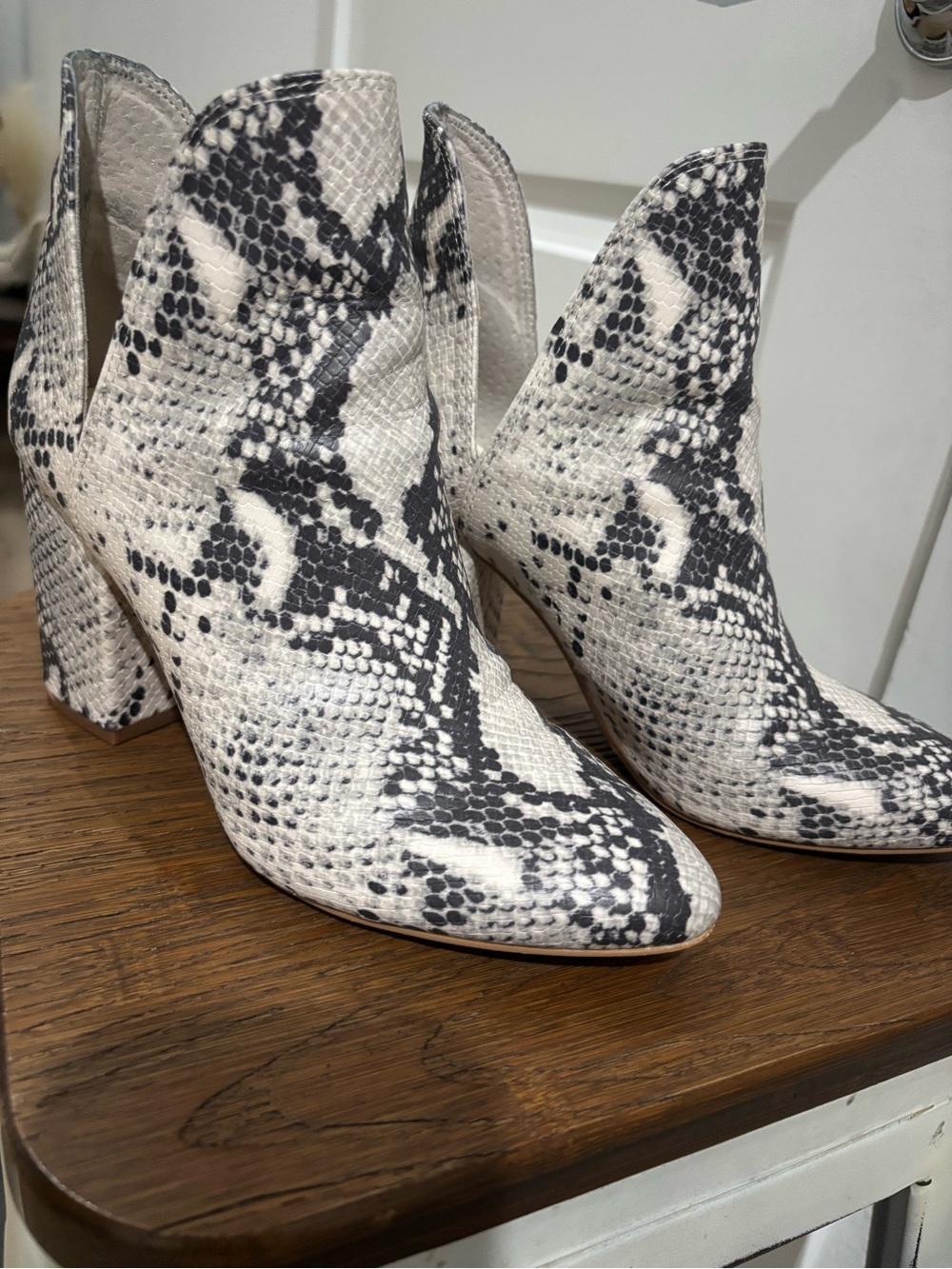 Steve Madden Black & White Snake-Print Ankle Booties